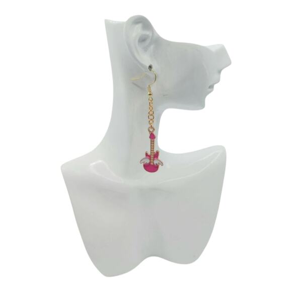 Pink & Gold Wing Dangle Earrings Whimsical Jewelry Gift for Her - Picture 3 of 3